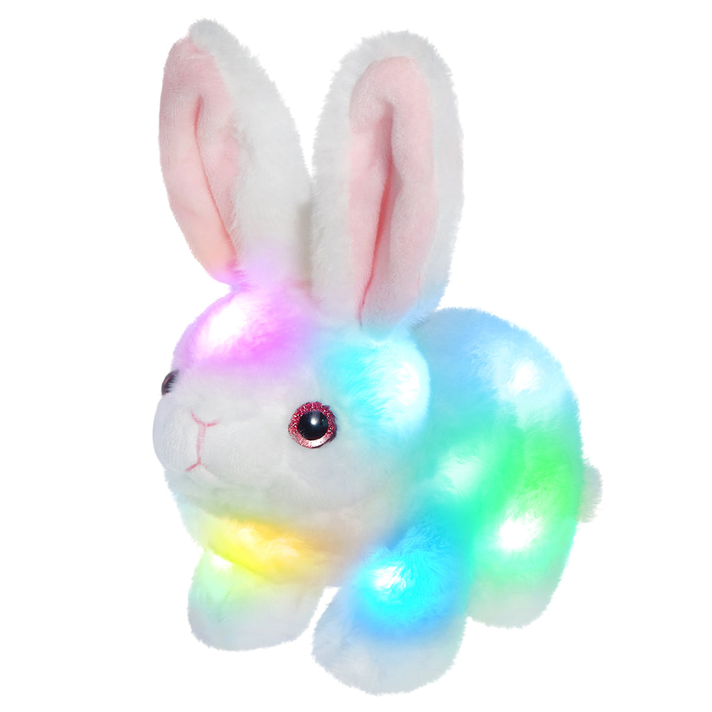 Glow Guards Light up Musical Stuffed Rabbit Soft Pillow Plush with LED Night Lights Bedtime Pal Gifts for Toddler Kids, 11.4 inches