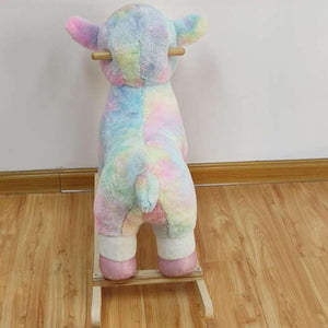 Safe Light up Musical Rainbow Alpaca Rocking Horse Set of 2 with Rainbow Horse Plush Toy Baby Wooden Chair for Toddlers Girls and Babies (Alpaca)