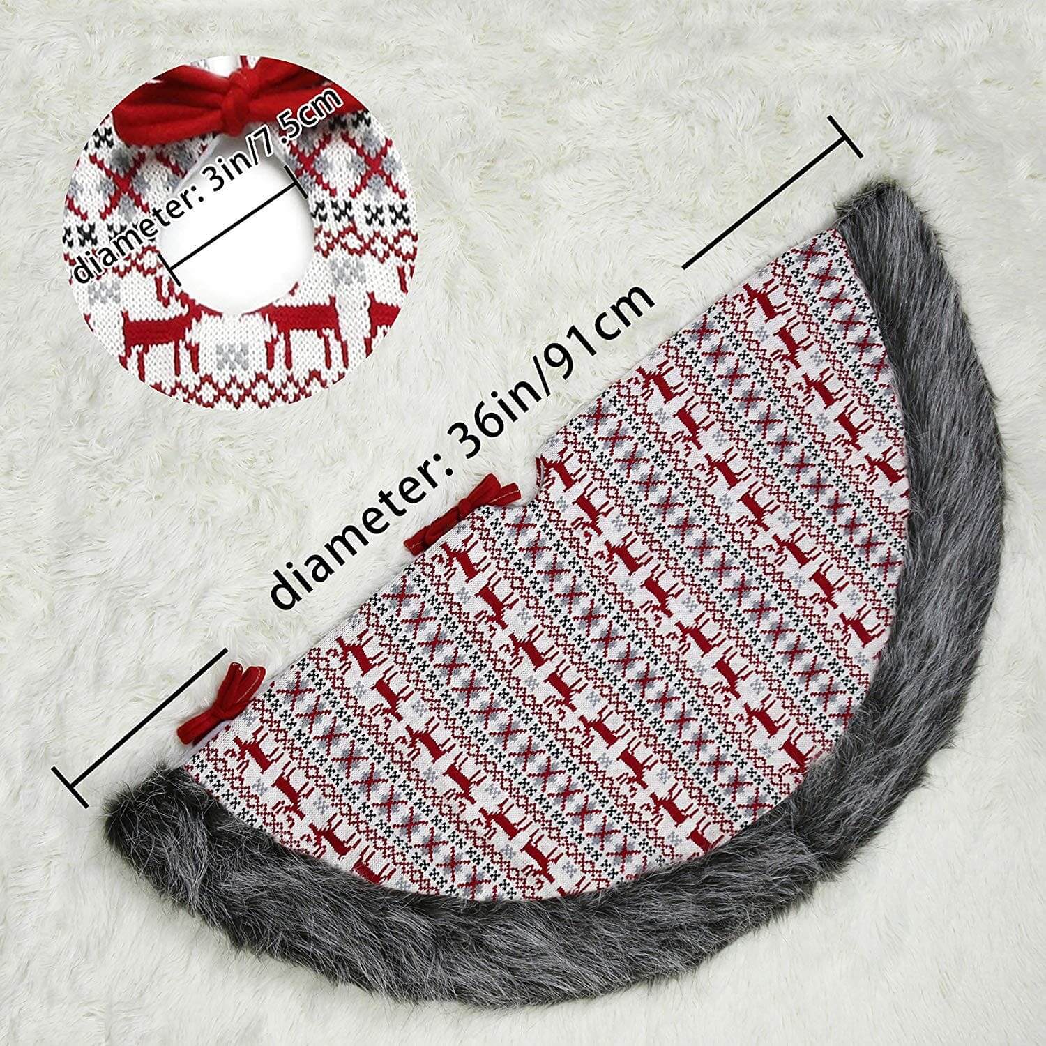 36’’ luxury knitted Christmas tree skirt with faux fur | Bstaofy - Glow Guards