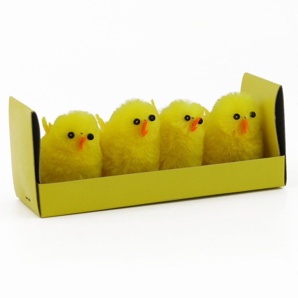 4 pc fluffy yellow chenille Easter chicks kit, 1 4/5-Inch - Glow Guards