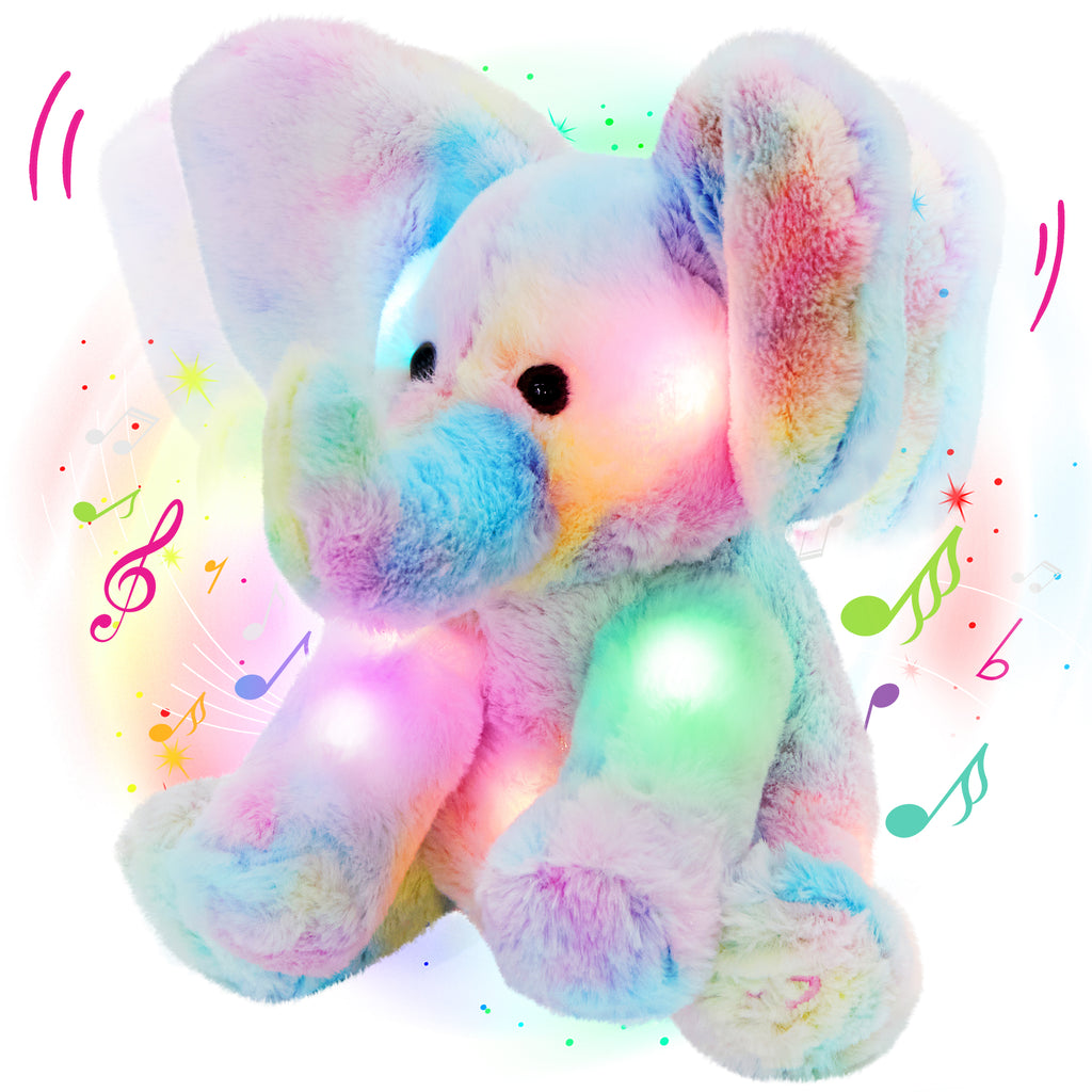 Glow Guards 12’’ Light up Musical Electric Elephant Rainbow Plush - Glow Guards