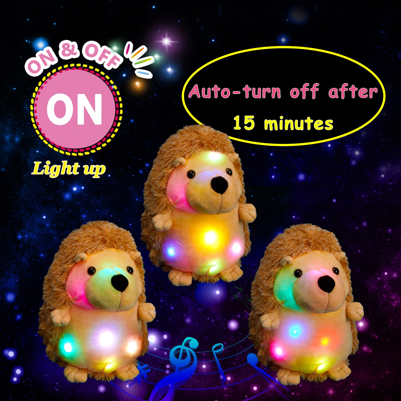 Glow Guards Brown Hedgehog Light up Plush Toy Stuffed Animal LED Night Light Bedtime Soft - Glow Guards