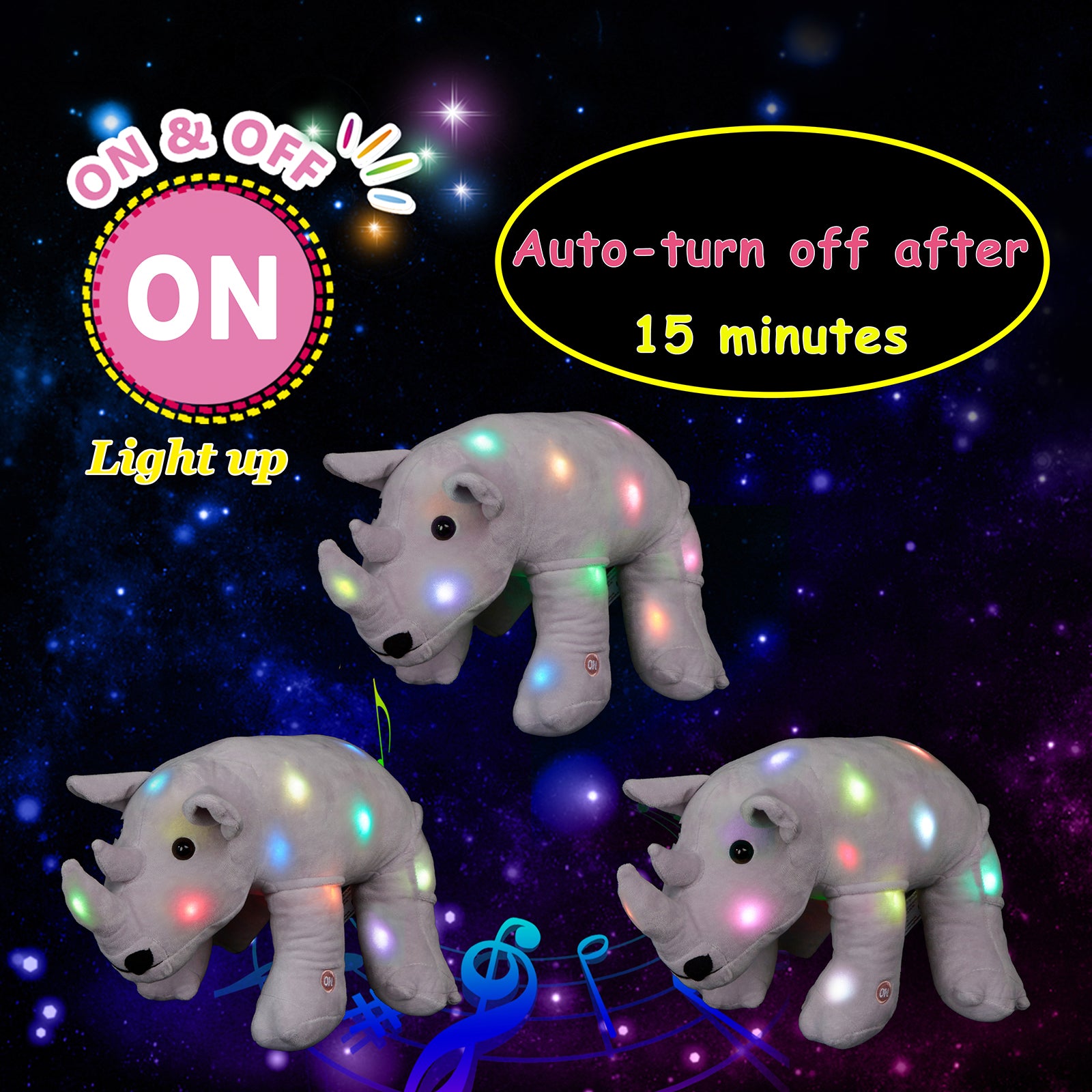 Glow Guards Light up Stuffed Rhino LED Soft Plush Toy - Glow Guards